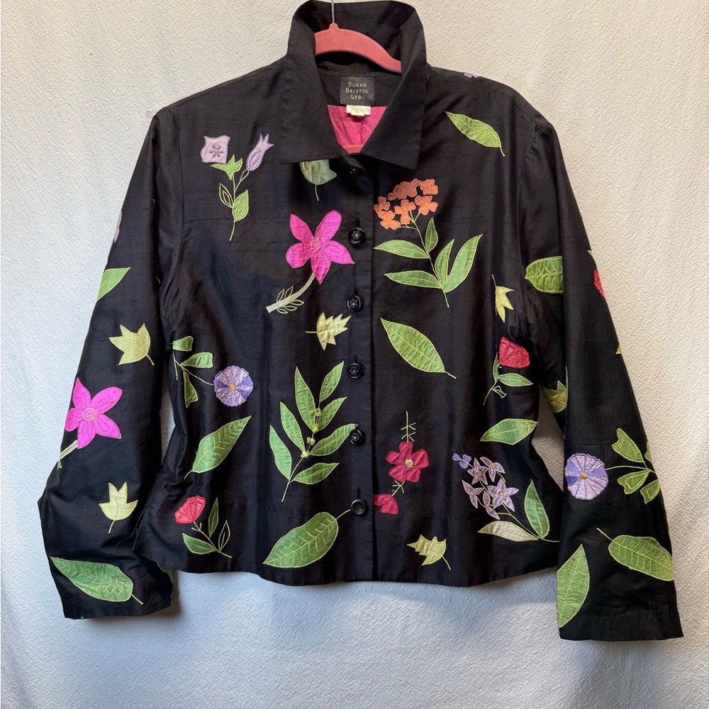 Bloomcore VTG Farm Rio Bristol embroidered beaded lightweight Blk Luxury Blazer